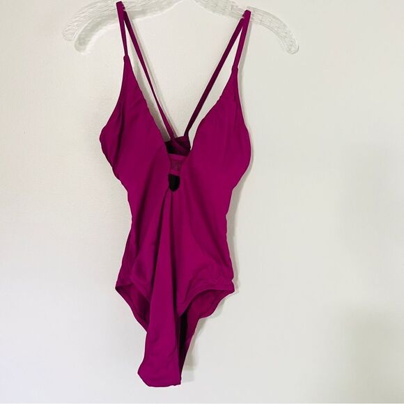 Cole of California Cross Back Plunge One Piece Maillot Swimsuit Berry 10 - Picture 3 of 7